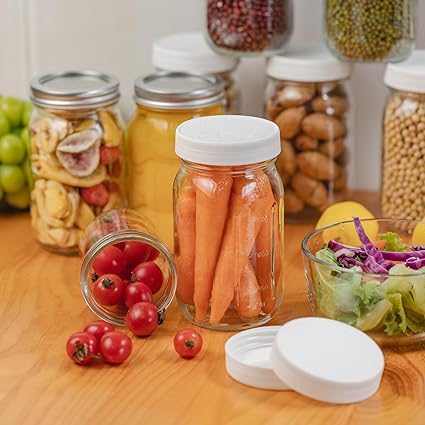 4 Pack 32 oz Clear Wide Mouth Mason Jars with Airtight Lids and White Plastic Lids, Canning Jars
