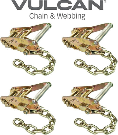 VULCAN Ratchet Buckle - 2 Inch Wide Handle with Chain Tail - 4 Pack - 3,300 Pound Safe Working Load