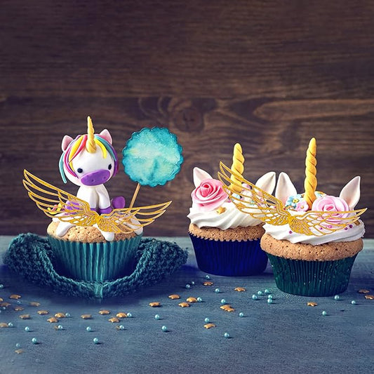 cobee Golden Wings Cake Toppers Golden Wings for Cake Decorating Birthday Party Wings Cup Cake Topper (Golden Wings B)