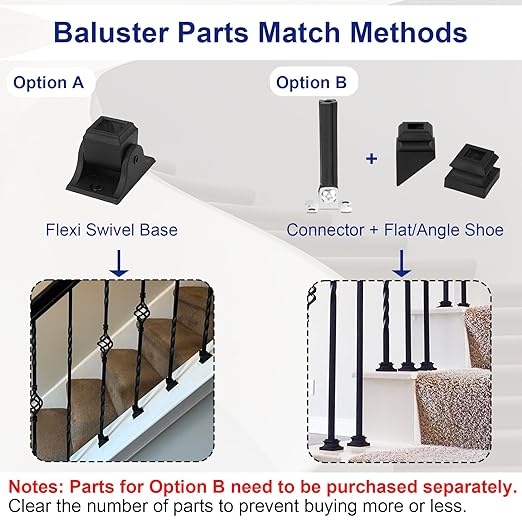10-Pack Iron Baluster Swivel Shoes with Screw for 12" Square Balusters for Staircase Interior