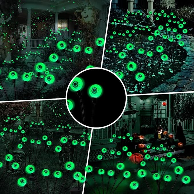Halloween Decorations Outdoor Solar Scary Eyeball Lights,2PACKS 12LED Green Eyeball Swaying Firefly Lights,Waterproof Solar Halloween Path Lights for Yard Garden Lawn Party Decor