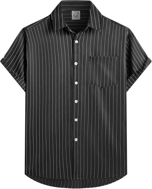 Hardaddy Men's Casual Striped Shirts Button Down Short Sleeve Blouse Summer Hawaiian Shirt