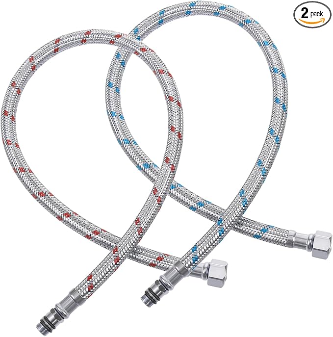 24 Inch Faucet Supply Lines, 2 PCS Faucet Hose Bathroom Kitchen Faucets Lines Braided Stainless Steel Supply Hose for Hot and Cold Water Supply(38-Inch Female Compression Thread X M10 Male Connector)