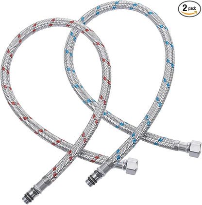 24 Inch Faucet Supply Lines, 2 PCS Faucet Hose Bathroom Kitchen Faucets Lines Braided Stainless Steel Supply Hose for Hot and Cold Water Supply(38-Inch Female Compression Thread X M10 Male Connector)