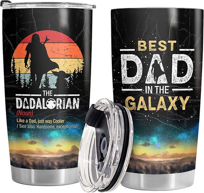 34HD Gifts for Dad, Dadalorian Tumbler with Lid 20 oz Stainless Steel, Father Drinking Cup, Star Dad Merch, Daddy Birthday Gifts from Daughter, Son, Wife