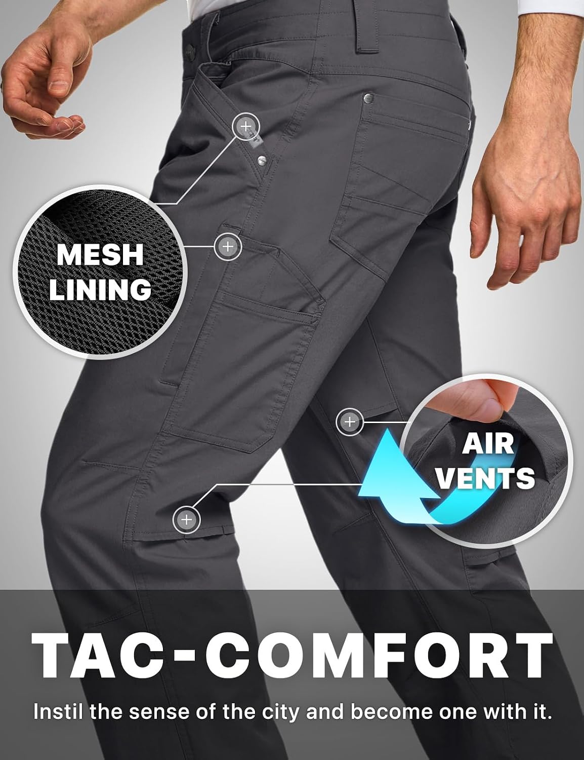 CQR Men's Vent Stretch Pants, Quick Dry Lightweight Casual Cargo Pants, Water Resistant Straight-Fit Utility Work Pants