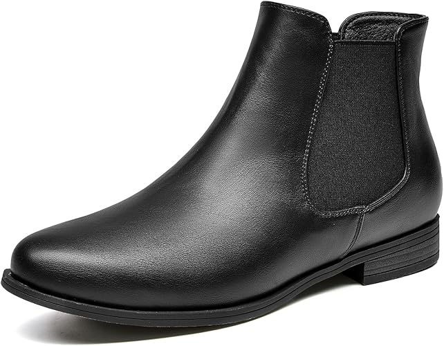 VJH confort Women's Slip on Ankle Boot, Western Almond Round Toe Low Heel Elastic Chelsea Bootie