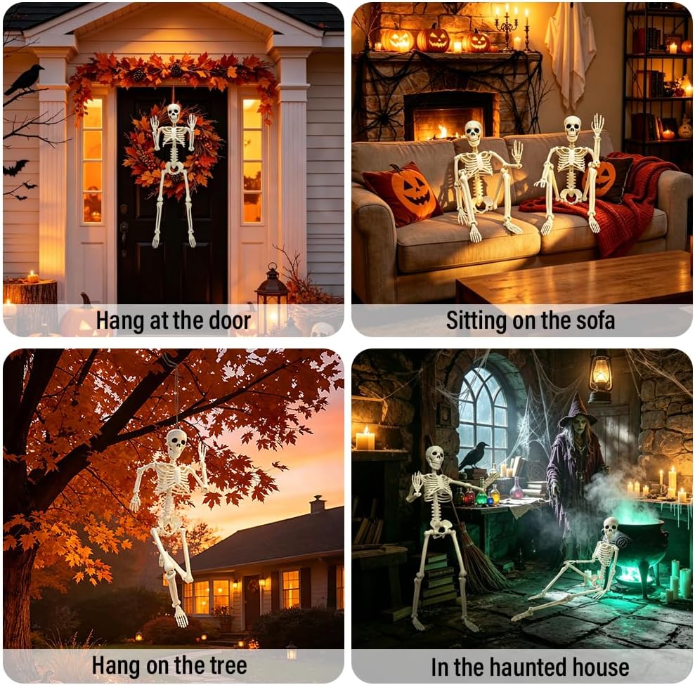 22in/2ft Life Size Posable Skeleton, Plastic Full Body with Movable Joints Skeleton for Halloween Party Prop Graveyard Haunted House Decorations