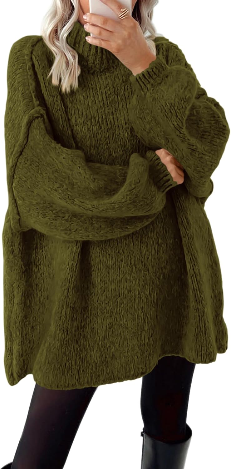BTFBM Women's Mock Neck Cable Knit Oversized Sweater