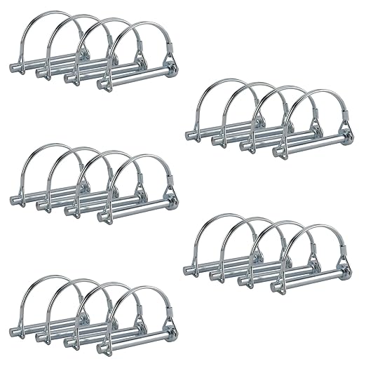 AuInn Pack of 20 Wire Lock Pins, 516 Inch Shaft Locking Pin Heavy Duty Safety Coupler Pin Hitch Pin with Round Arch Wire Retainer for Trailers Lawn Garden-L8