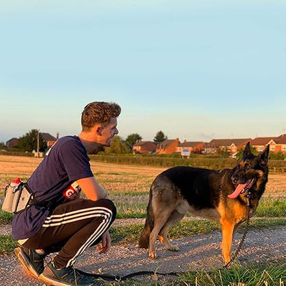 Waist Leash for Dog Walking - Hands Free Dog Leash with Multi Pouches, Wide Back Support Belt Bungee Dog Leash, Dog Waist Belt Leash for Walking, Running, Hiking, Training Leash (Black NO Leash)