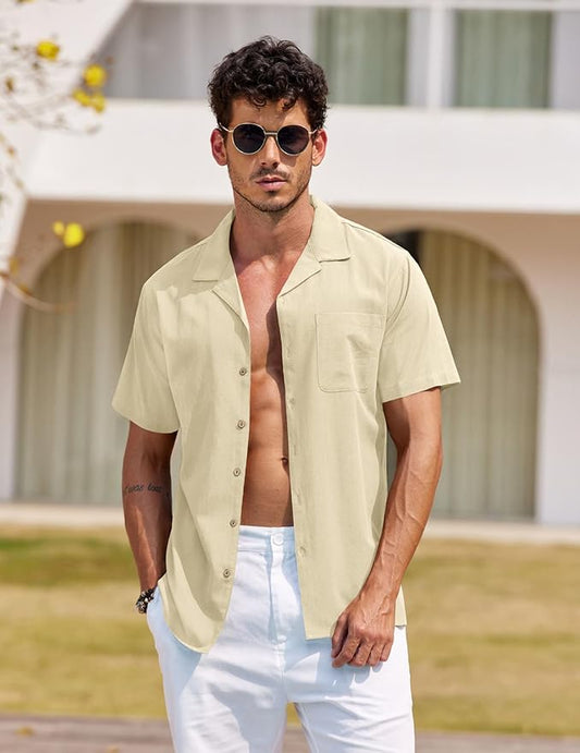 COOFANDY Men's Hawaiian Shirt Short Sleeve Button Down Shirts Casual Tropical Floral Summer Linen Shirts