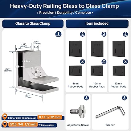 LukLoy Railing Glass to Glass Clamp, Stainless Steel 304 Bracket for Glass Balustrade Railing Pool Fence (1 Piece 90)