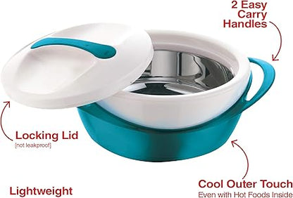 Pinnacle Large Insulated Casserole Dish with Lid 2.6 qt. Elegant Hot Pot Food WarmerCooler -Thermal SoupSalad Serving Bowl Stainless Steel Hot Food ContainerBest Gift Set for Moms Holidays Teal