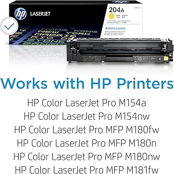 HP 204A Yellow Toner Cartridge  Works with HP Color LaserJet Pro M154 Series, HP Color LaserJet Pro MFP M180, M181 Series  CF512A