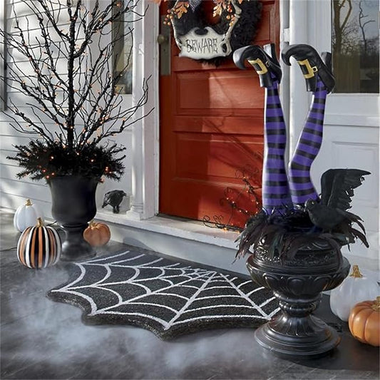 Spider Web Indoor Halloween Rug Black Kitchen Rugs Goth Bath Mat Spooky Non Slip Doormats Fall Thanksgiving Rugs for Indoor Outdoor Entrance (Black)