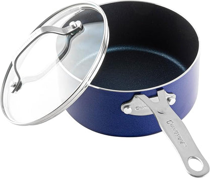 Granitestone Blue 2.5 Quart Small Sauce Pan with Lid, Sauce pot with Lid, Ultra Nonstick  Durable Diamond Reinforced Small Pots for Cooking, Saucepan with Lid  Stay Cool Handle, Dishwasher Safe