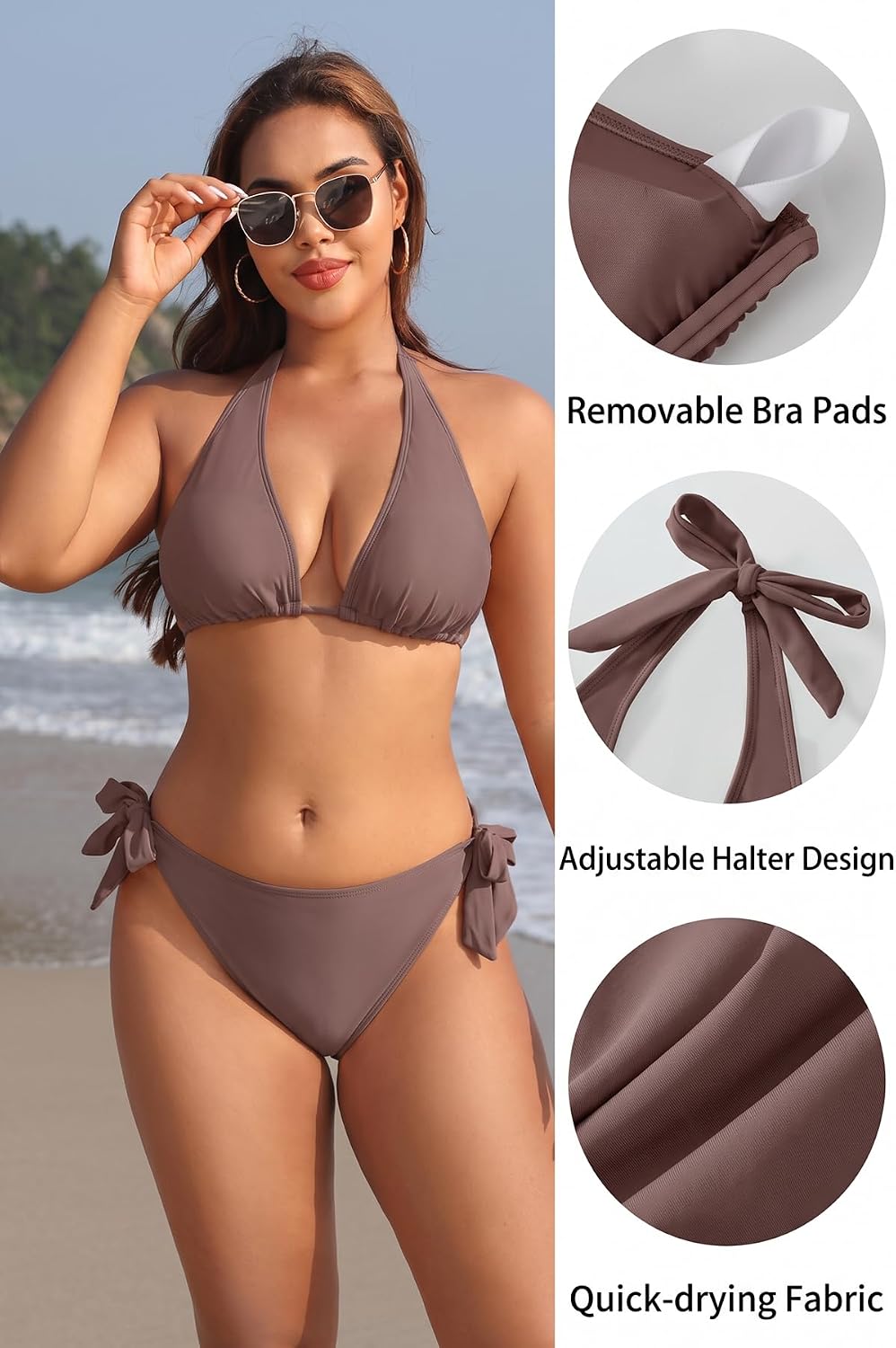 Tempt Me Women Plus Size Triangle Bikini Halter Two Piece Swimsuit Sexy Tie Side Bathing Suits