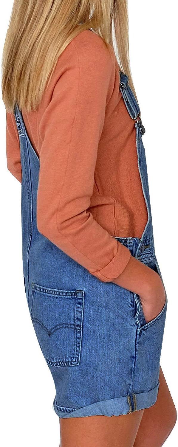 luvamia Women's Casual Adjustable Strap Cuffed Hem Denim Bib Overalls Shorts Romper