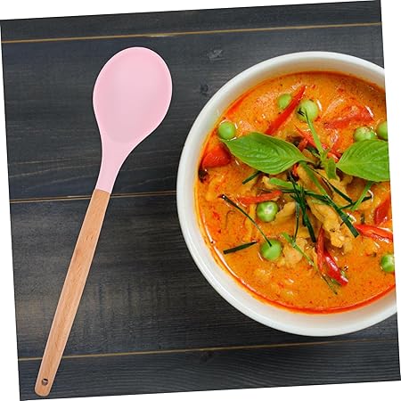 Zerodeko Beech Handle Silicone Spoon Kitchen Utensils for Cooking Nonstick Heat Resistant for Kitchen Needs