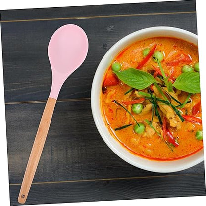 Zerodeko Beech Handle Silicone Spoon Kitchen Utensils for Cooking Nonstick Heat Resistant for Kitchen Needs