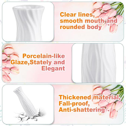 Hoolerry 12 Pcs White Flower Vases Bulk for Centerpieces Plastic White Bud Vase for Flowers Ceramic Look Flower Vase Decorative Tall Unbreakable Vase for Flowers Home Office Table(Elegant Style)
