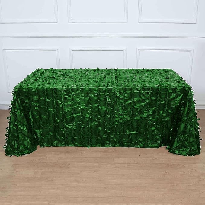 Efavormart 90"x132" Rectangle Leaf Petal Taffeta Tablecloth - Decorative 3D Leaf Ruffle Table Cover for Forest Party, Wedding, Event, Dessert Tables - Green