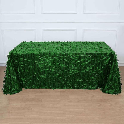 Efavormart 90"x132" Rectangle Leaf Petal Taffeta Tablecloth - Decorative 3D Leaf Ruffle Table Cover for Forest Party, Wedding, Event, Dessert Tables - Green