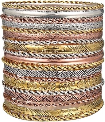 16Pcs Gold Bangle Bracelets for Women - Multi Layer Stackable Textured Bracelets Boho Jewelrys Set.