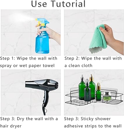 4 Pack Shower Caddy Adhesive for Replacement, Strong Transparent Adhesive for Shower Caddy Sticky Pads, No Drilling for Corner Shelf Basket, Bathroom Storage Shelves, Kitchen Racks and Soap Holder