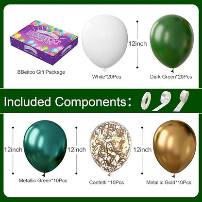 Dark Green and Gold Metallic Balloons 12inch Green Gold White Balloons for Jungle Theme Green and Gold Party Decorations