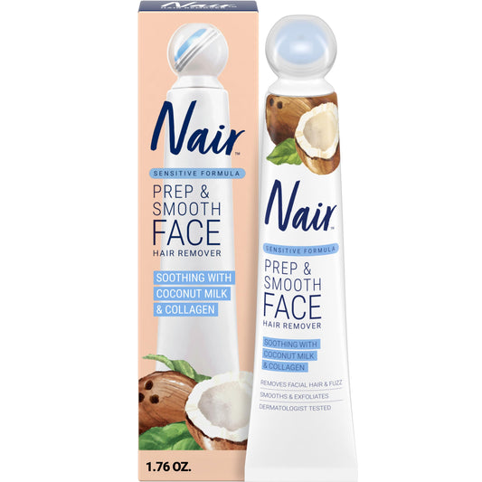 NAIR Exfoliating Facial Hair Removal Cream for Women - Smooth Skin Solution with Collagen for Sensitive Skincare. ( 1.76oz )