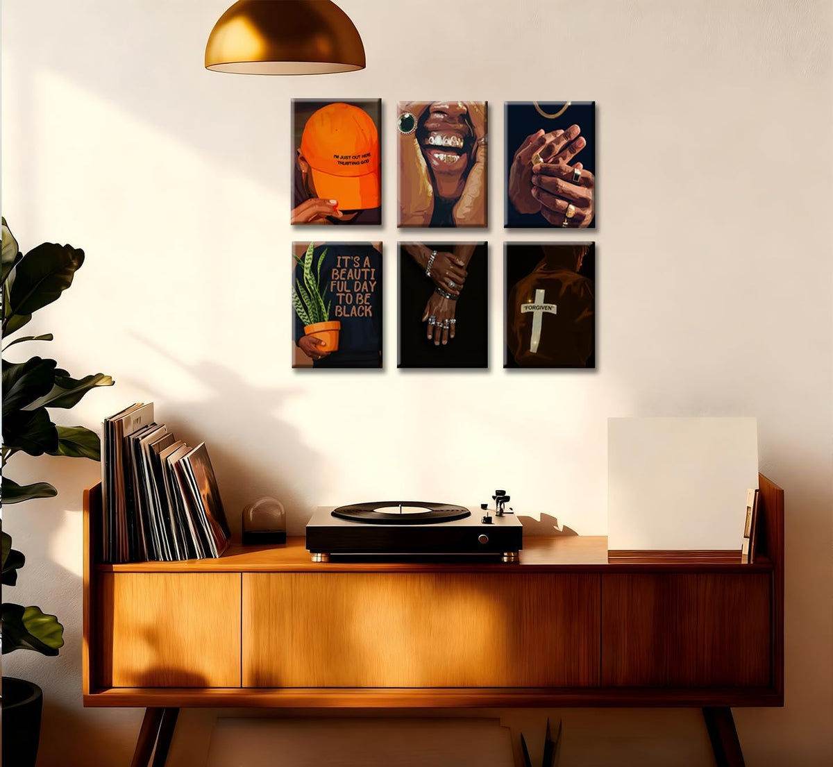 6pcs Black man Canvas Wall Art Black Man Trend Luxury Street Painting Pictures Decor Fashion African American Posters Prints Artwork for Living Room Bedroom Scene Home Decoration Unframe