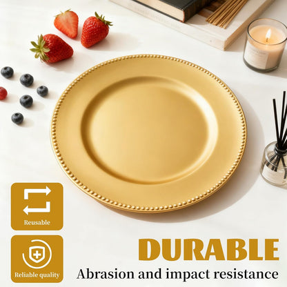 120-Pack Gold Charger Plates 13" – Durable PP Round Disposable/Reusable Dinner Chargers, Bulk Wedding Banquet Catering Table Setting, Holiday Party Placemats