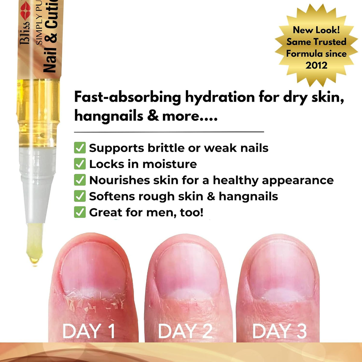 Bliss Kiss | 3 Vanilla Fragrance Nail Oil Cuticle Pens w/Vitamin E & Jojoba?Nail Strengthener Nail Growth Serum for Brittle Peeling Breaking Thin