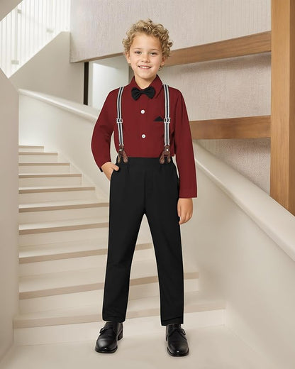 DISAUR Boy Suits Boys Wedding Outfit Dress Shirt with BowtieSuspender Pants for Formal Occasion 6-10 Years