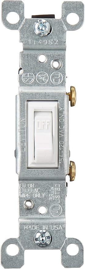 Leviton 1451-WCP 15-Amp, 120-Volt, Toggle Framed Single-Pole AC Quiet Switch, Residential Grade, Non-Grounding, White
