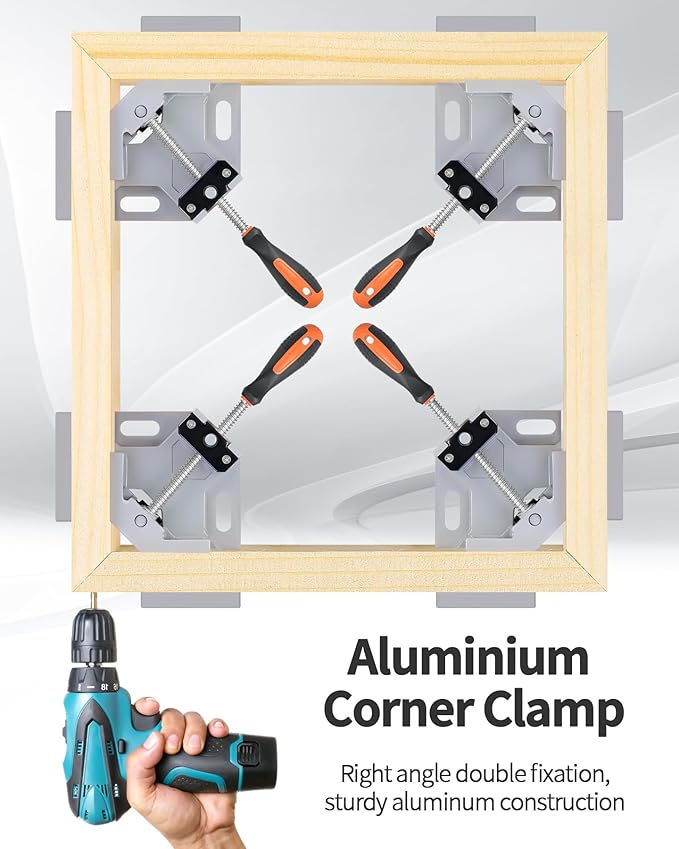 TANYO Corner Clamp 2pcs 90 Degree Right Angle Clamp with Adjustable Aluminum Alloy Swing Jaw, 90°Single Handle Clamps Woodworking Tool for Welding, DIY, Wood Working