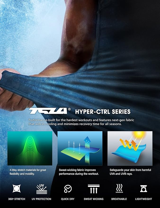 TSLA Men's Sleeveless Workout Shirts, Dry Fit Running Compression Cutoff Shirts, Athletic Training Tank Top