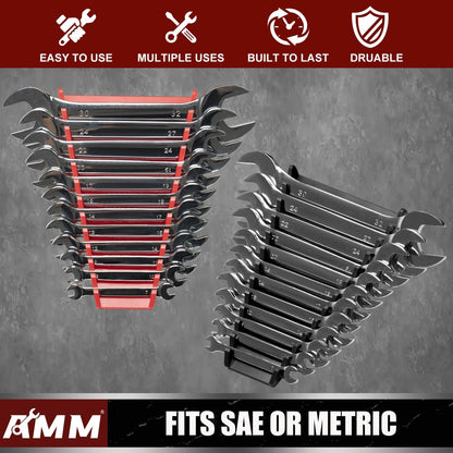 AMM 2 Pack Magnetic Wrench Organizer, 48-Slot Magnetic Wrench Holder for Tool Box Drawer Chest&Wall Mounted, SAE(1/4" - 1-1/16") and Metric 6mm-24mm