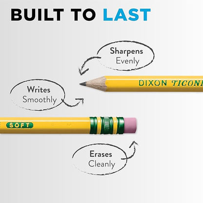 Ticonderoga Wood-Cased Pencils, Unsharpened, 2 HB Soft, Yellow, 12 Count