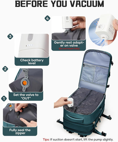 wepadre Vacuum Travel Backpack with Pump Travel Backpack with Vacuum System Expandable Vacpack Compression Backpacks for Travel Easy Vac Pack Carry on Luggage