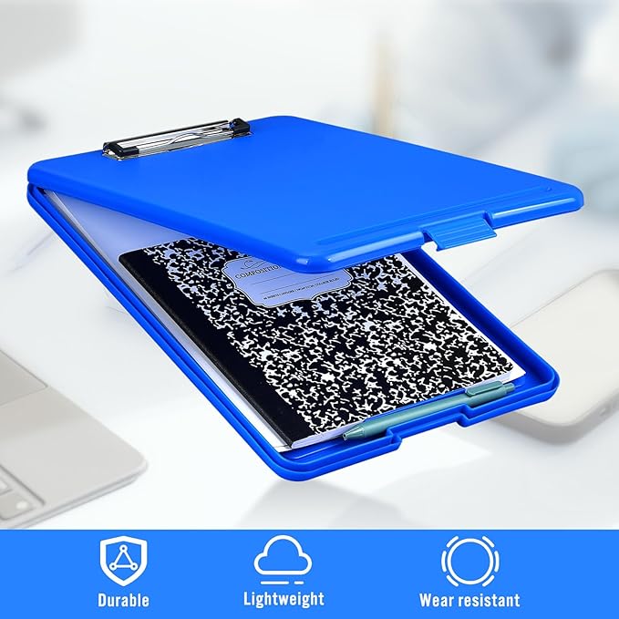 Ireer 6 Pcs Plastic Clipboard with Storage Heavy Duty Portable Writing Boards for 150 Sheet A4 Paper with Pen Holder Large Capacity Clipboards for Nurse Teacher Student Classroom Office(Blue)