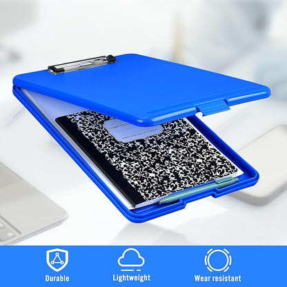 Ireer 6 Pcs Plastic Clipboard with Storage Heavy Duty Portable Writing Boards for 150 Sheet A4 Paper with Pen Holder Large Capacity Clipboards for Nurse Teacher Student Classroom Office(Blue)
