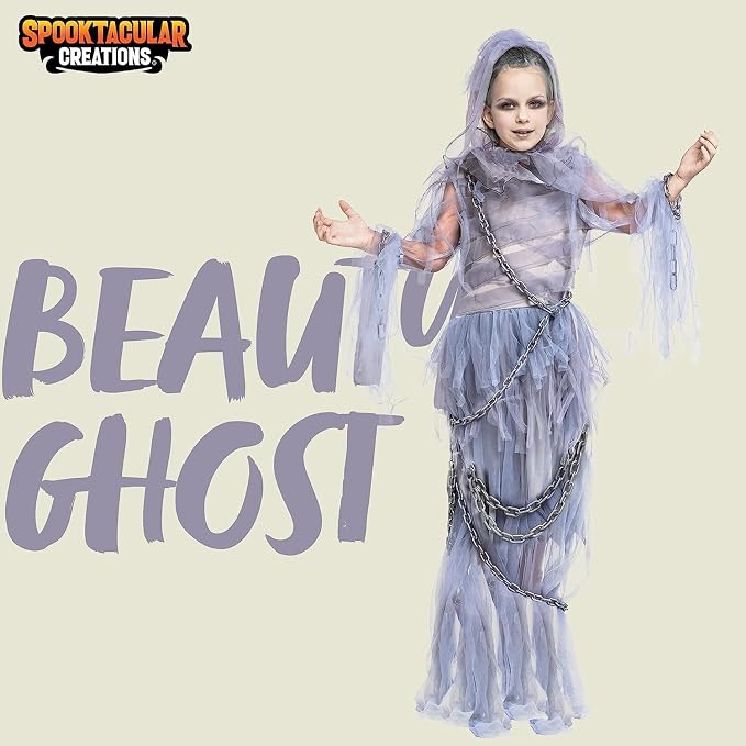 Spooktacular Creations Halloween Haunting Beauty Ghost Girl Costume, Scary Ghost Dress Midnight Costume for Halloween