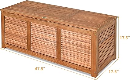 47 Gallon Acacia Wood Deck Box Garden Backyard Storage Bench