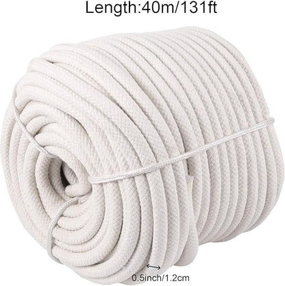 ZOENHOU 131 Feet 12 Inch White Braided Cotton Rope, Natural Durable Cotton Twisted Rope, Cotton Clothesline Rope for Crafting DIY Handmade Projects