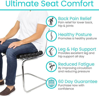 Vive Air Inflatable Seat Cushion - Adjustable Air Pressure Relief Seat, Portable - Waffle Style Tailbone Pad for Back Support, Sciatica, Coccyx Pain - for Car, Office Chair, Wheelchair