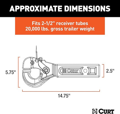 CURT 48010 Pintle Hook Hitch for 2-12-Inch Receiver, 20,000 lbs, Fits 2-12-In Lunette Ring