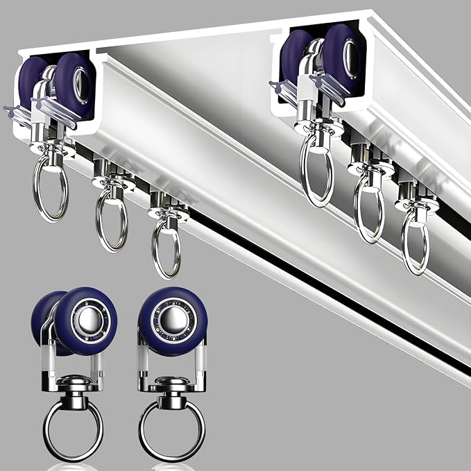 Silent Double Curtain Track Ceiling Mounted, Heavy-Duty Aluminum Room Divider Rails Bedroom/Living/Window/Hotel Drop Ceiling Curtains Tracks Easy Install?White, 3m(9.8ft) ?